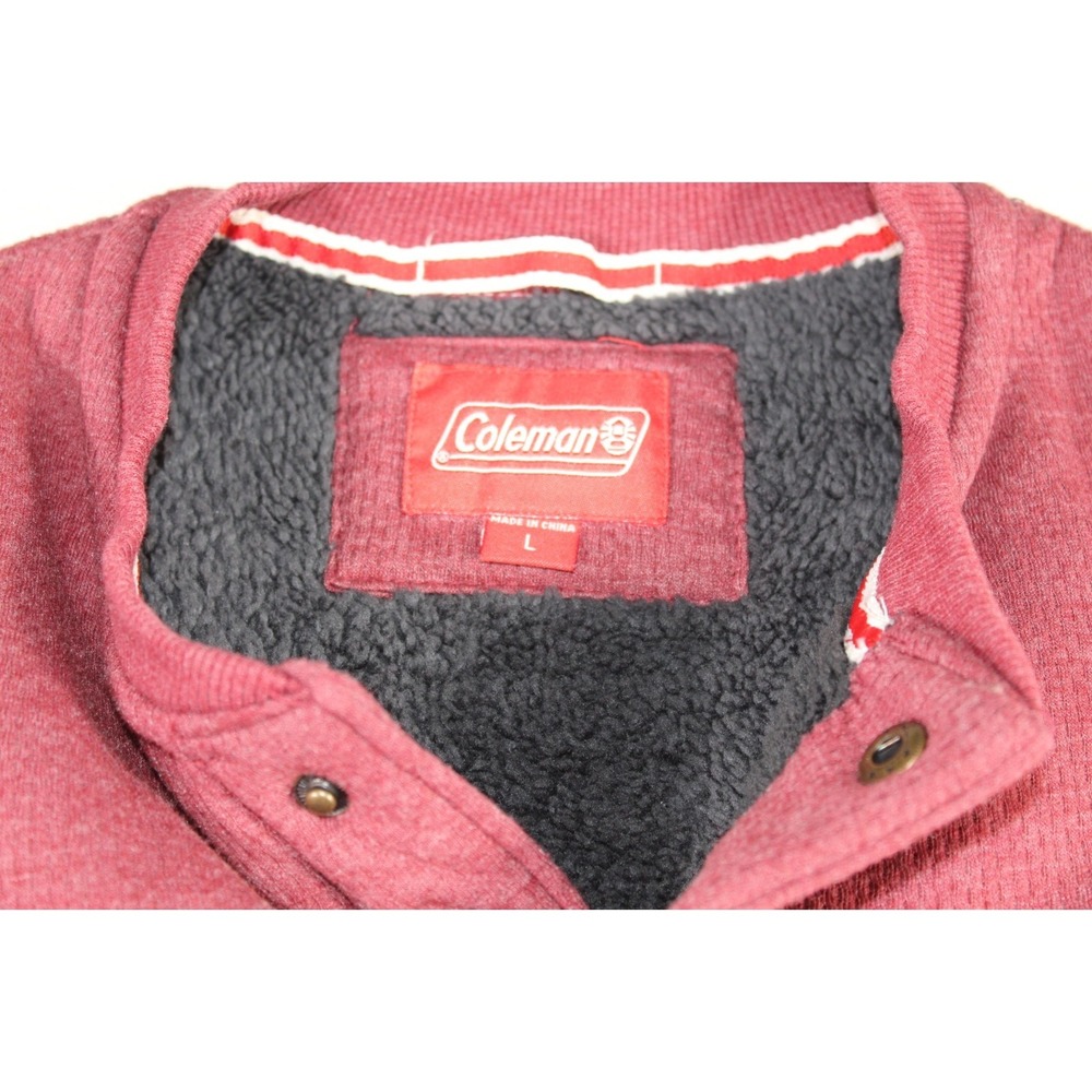 Coleman Henley Sweatshirt Mens Large Maroon Cotton Sherpa Lined Winter Outdoor - Picture 5 of 10
